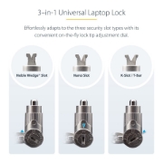 Picture of StarTech.com 3-in-1 Universal Laptop Lock 6.6ft (2m), Master Keyed Locking Cable, Computer Security, Compatible w/Noble Wedge®/Nano/K-Slot; Anti-Theft Cut-Resistant Cable
