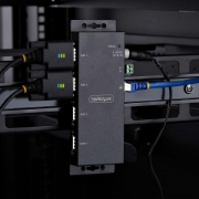 Image de StarTech.com Adaptateur Série vers Ethernet à 4 Ports, Serveur de Périphériques Série IP pour Périphériques RS232 Distants, Montage Mural/ Rail DIN, Boîtier Métallique, Convertisseur Série RJ45 LAN vers DB9, TAA