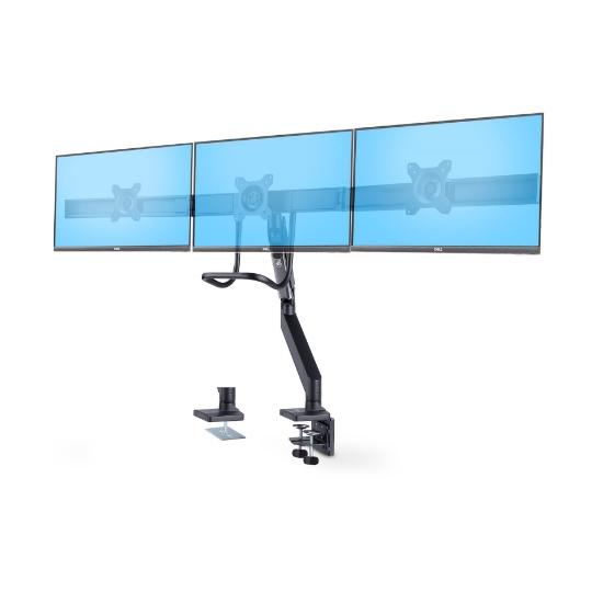 Picture of StarTech.com Crossbar Triple Monitor Desk Mount For Up To Three 27in Screens, VESA 75x75/100x100, Tool-Less Arm Adjustments, C-Clamp/Grommet, Spring-Assisted Arm