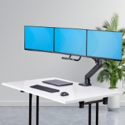 Picture of StarTech.com Crossbar Triple Monitor Desk Mount For Up To Three 27in Screens, VESA 75x75/100x100, Tool-Less Arm Adjustments, C-Clamp/Grommet, Spring-Assisted Arm