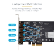Afbeeldingen van StarTech.com 4-Port USB PCIe Kaart, USB 3.2 5Gbps, PCI Express Uitbreidingskaart met 4x Onafhankelijke USB Controllers, 4x USB-A Poorten, Windows/macOS/Linux