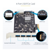 Afbeeldingen van StarTech.com 4-Port USB PCIe Kaart, USB 3.2 5Gbps, PCI Express Uitbreidingskaart met 4x Onafhankelijke USB Controllers, 4x USB-A Poorten, Windows/macOS/Linux