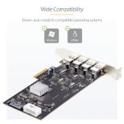 Afbeeldingen van StarTech.com 4-Port USB PCIe Kaart, USB 3.2 5Gbps, PCI Express Uitbreidingskaart met 4x Onafhankelijke USB Controllers, 4x USB-A Poorten, Windows/macOS/Linux