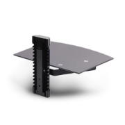 Afbeeldingen van StarTech.com Hangende Wandplank voor Audio/Video Apparatuur, In Hoogte Verstelbaar Schap voor Onder TV, Hangend Wandmeubel, Organiseer uw A/V apparatuur op dit zwart gehard glazen schap