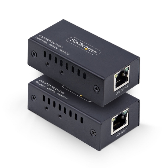 Picture of StarTech.com HDMI Extender Over CAT5e/CAT6, 4K 60Hz, Up to 200ft (60m), Transmitter and Receiver Kit, Power Over Cable, Compact Form Factor
