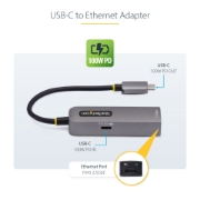 Afbeeldingen van StarTech.com 2.5GbE USB-C naar Ethernet Adapter, 100W PD Pass-Through, NBASE-T NIC, USB 3.0 Type-C 2.5/1G Multi Speed Netwerk, Thunderbolt Compatibel, Windows & Mac