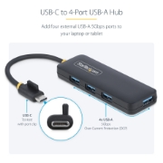 Picture of StarTech.com 4-Port USB-C Hub, 5Gbps, USB-C to 4x USB-A, Bus Powered, Small Travel Mini Hub, Multi-Port USB 3.0 Splitter, Portable Hub, Overcurrent Protection