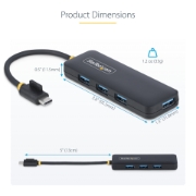 Picture of StarTech.com 4-Port USB-C Hub, 5Gbps, USB-C to 4x USB-A, Bus Powered, Small Travel Mini Hub, Multi-Port USB 3.0 Splitter, Portable Hub, Overcurrent Protection