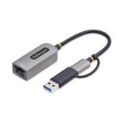 Image de StarTech.com Adaptateur USB-C vers Ethernet avec Dongle USB-A, 10/100/1000Mbps, Adaptateur Réseau USB 3.0 vers Gigabit Ethernet, Câble de 15cm, Adaptateur USB GbE