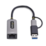 Image de StarTech.com Adaptateur USB-C vers Ethernet avec Dongle USB-A, 10/100/1000Mbps, Adaptateur Réseau USB 3.0 vers Gigabit Ethernet, Câble de 15cm, Adaptateur USB GbE