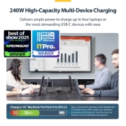 Picture of StarTech.com 4-Port Multi-Device USB-C Charger, 240W Total, Single Port 140W EPR, PD 3.1, Screw Locking Ports, Boardrooms, Bracket incl. for Surface Mounting