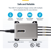 Picture of StarTech.com 4-Port Multi-Device USB-C Charger, 240W Total, Single Port 140W EPR, PD 3.1, Screw Locking Ports, Boardrooms, Bracket incl. for Surface Mounting