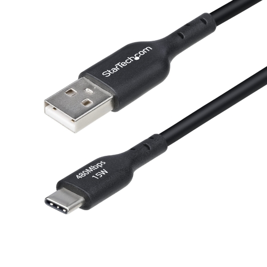 Picture of StarTech.com 6.6ft (2m) USB-A to USB-C Charging Cable, Charge & Sync, 3A, USB 2.0, TPE Jacket - Black USB Charging Cord