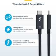 Image de StarTech.com Câble Thunderbolt 5 de 80cm, 80Gbps/Jusqu'à 120Gbps, 240W PD, 8K 60Hz, Câble Thunderbolt Certifié, Compatible avec Thunderbolt 4/USB4/USB-C