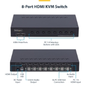 Picture of StarTech.com 8-Port HDMI KVM Switch with 1U Rack Mount Kit, 4K 60Hz HDMI 2.0, Push-Button & Hotkey Switching, 4-Port USB Hub, OS Independent, TAA Compliant