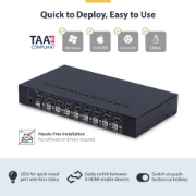 Picture of StarTech.com 8-Port HDMI KVM Switch with 1U Rack Mount Kit, 4K 60Hz HDMI 2.0, Push-Button & Hotkey Switching, 4-Port USB Hub, OS Independent, TAA Compliant