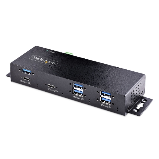 Image de StarTech.com Hub Industriel USB 10Gbps à 7 Ports avec Adaptateur d'Alimentation, Métal, Montable, 5 Ports USB-A et 2 Ports USB-C en Aval, Protection ESD, Hub USB Alimenté, TAA
