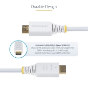 Image de StarTech.com Câble HDMI Haut Débit Certifié Premium de 3m, 4K 60 Hz/1440p 144 Hz, HDR10/HDCP 2.2/ARC, 18 Gbps, Câble UHD HDMI 2.0 pour Téléviseur/Moniteur/Écran, Gaine TPE, Blanc