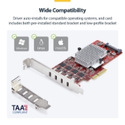 Image de StarTech.com Carte PCIe USB-C 4 Ports, USB 3.2 10 Gbit/s, Carte d'Extension PCI Express USB-C, 4 Contrôleurs USB Indépendants, Carte PCIe USB Type-C, Windows/Linux/macOS, Conforme TAA