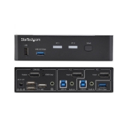 Picture of StarTech.com 2-Port DisplayPort KVM Switch, 4K 60Hz, DP 1.2, EDID Management, 2-Port USB 3.0 Hub, 4x USB HID Ports, TAA Compliant