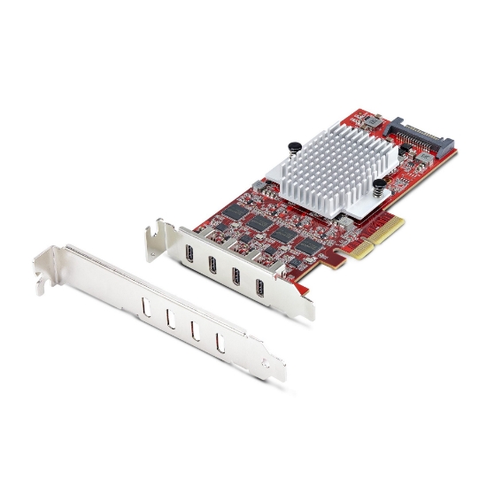 Image de StarTech.com Carte PCIe USB-C 4 Ports, USB 3.2 10 Gbit/s, Carte d'Extension PCI Express USB-C, 4 Contrôleurs USB Indépendants, Carte PCIe USB Type-C, Windows/Linux/macOS, Conforme TAA