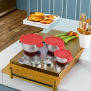 Picture of Herzberg HG-04036: 3 Pieces Mixing Bowl with Grater Lid Set