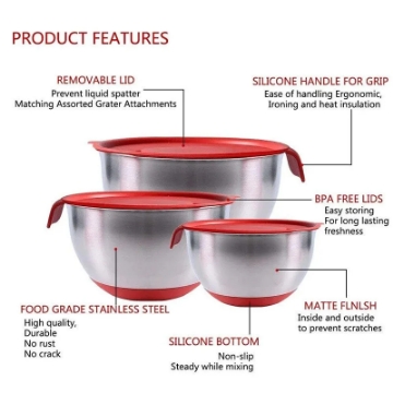 Show details for Herzberg HG-04036: 3 Pieces Mixing Bowl with Grater Lid Set Picture of Herzberg HG-04036: 3 Pieces Mixing Bowl with Grater Lid Set