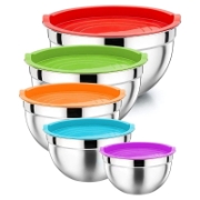 Picture of Herzberg HG-04074: 5 Pieces Nesting Mixing Bowl with Silicon Lid