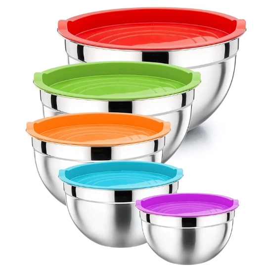 Picture of Herzberg HG-04074: 5 Pieces Nesting Mixing Bowl with Silicon Lid