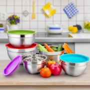 Picture of Herzberg HG-04074: 5 Pieces Nesting Mixing Bowl with Silicon Lid