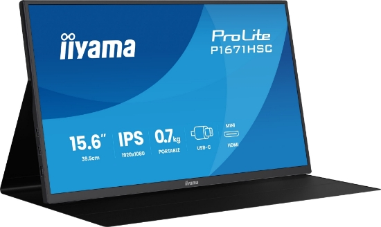 Picture of iiyama ProLite 15.6″ portable Full HD IPS monitor with USB‑C, built‑in speakers & leather cover