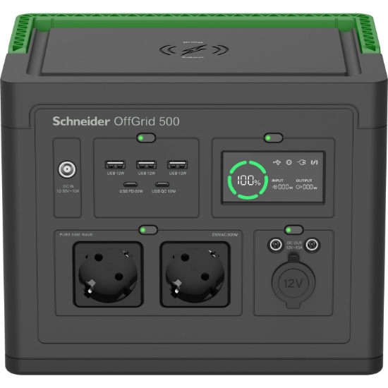 Afbeeldingen van APC SE OffGrid Portable Power Station 500 - Li-Ion accu, LCD, 2x stopcontact, 3x USB-A, 2x USB-C, 3x 12V, draadloze lader