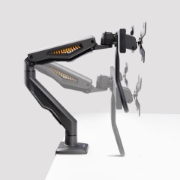 Picture of StarTech.com Desk Mount Dual Monitor Arm with Crossbar, Up To 27" Displays, VESA 75x75/100x100, Max 33lb/15kg, C-Clamp, Fully Articulating, Mechanical Spring, TAA