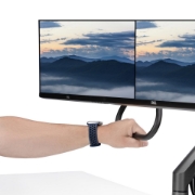 Picture of StarTech.com Desk Mount Dual Monitor Arm with Crossbar, Up To 27" Displays, VESA 75x75/100x100, Max 33lb/15kg, C-Clamp, Fully Articulating, Mechanical Spring, TAA