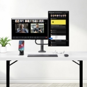 Picture of StarTech.com Desk Mount Dual Monitor Arm with Crossbar, Up To 27" Displays, VESA 75x75/100x100, Max 33lb/15kg, C-Clamp, Fully Articulating, Mechanical Spring, TAA