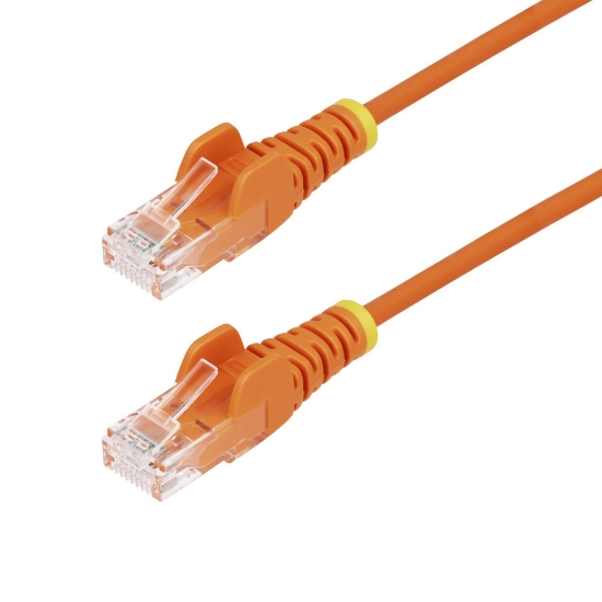 Picture of StarTech.com 1m Orange Slim CAT6 Ethernet Cable, Snagless, 100W PoE, UTP, LSZH, 28AWG Pure Bare Copper Wire, Slim RJ45 Network Patch Cord w/Strain Reliefs, Fluke Tested