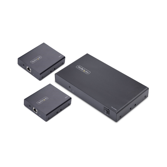 Picture of StarTech.com 4-Port HDMI Extender and Splitter Over CAT6, 4K 60Hz, Up to 230ft (70m), 1x4 HDMI over Ethernet Distribution Kit with IR and Power Over Cable