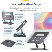 Afbeeldingen van StarTech.com Draaibare Laptopstandaard, 360 Roterende Laptophouder voor Computer, Verhoogd plateau met Verstelbare Kanteling, Max 5kg, Aluminium