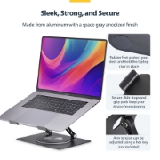 Afbeeldingen van StarTech.com Draaibare Laptopstandaard, 360 Roterende Laptophouder voor Computer, Verhoogd plateau met Verstelbare Kanteling, Max 5kg, Aluminium