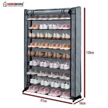 Show details for Herzberg HG-8077: 9-Tier Shoe Rack Organizer Black Picture of Herzberg HG-8077: 9-Tier Shoe Rack Organizer Black