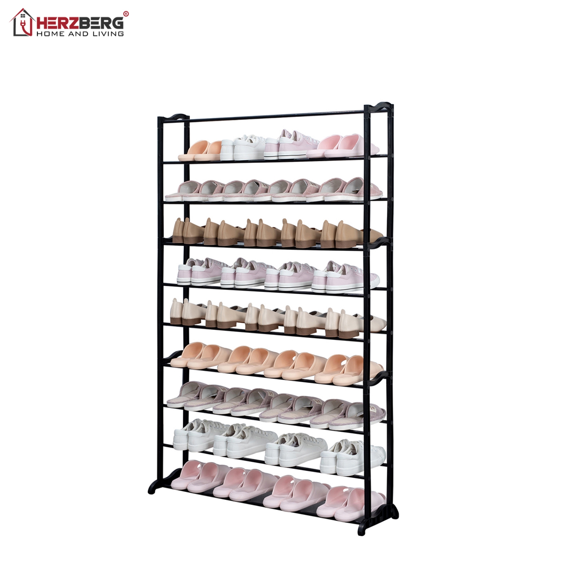 Herzberg HG-8077: 9-Tier Shoe Rack Organizer Gray - Zondox