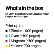 Image de HP 963 Pack de 4 cartouches d'encre Noir/Cyan/Magenta/Jaune authentiques