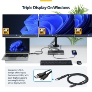 Afbeeldingen van StarTech.com Triple-Monitor USB-C Docking Station, 140W Charging Dock voor MacBook Pro en Windows, 4K 60Hz HDMI of DisplayPort, TAA