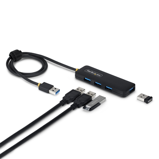 Picture of StarTech.com 4-Port USB-A Hub, 5Gbps, Bus Powered, USB-A to 4x USB-A Mini Hub, Extra Long 2ft/61cm Host Cable, PCR Plastic, Portable Desktop / Laptop USB Hub