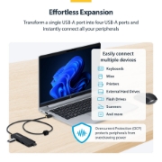 Picture of StarTech.com 4-Port USB-A Hub, 5Gbps, Bus Powered, USB-A to 4x USB-A Mini Hub, Extra Long 2ft/61cm Host Cable, PCR Plastic, Portable Desktop / Laptop USB Hub