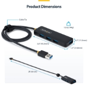 Picture of StarTech.com 4-Port USB-A Hub, 5Gbps, Bus Powered, USB-A to 4x USB-A Mini Hub, Extra Long 2ft/61cm Host Cable, PCR Plastic, Portable Desktop / Laptop USB Hub
