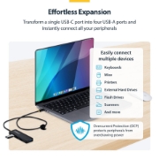 Picture of StarTech.com 4-Port USB-C Hub, 5Gbps, Bus Powered, USB-C to 4x USB-A Mini Hub, Extra Long 2ft/61cm Host Cable, PCR Plastic, Portable Desktop / Laptop USB Hub