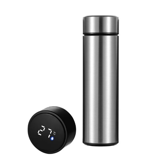 Picture of Herzberg Stainless Steel Thermo Vacuum Bottle with Smart Temperature Display - 500ml Silver