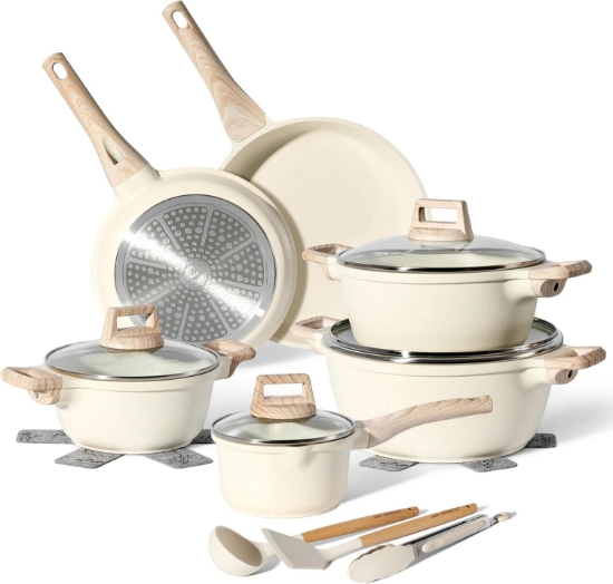Picture of Just Perfecto JL-28: 15 Pieces Granite Cookware Set - Biege