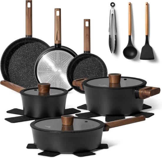 Image de Just Perfecto JL-111: Ensemble de 15 ustensiles de cuisine en granit - Noir